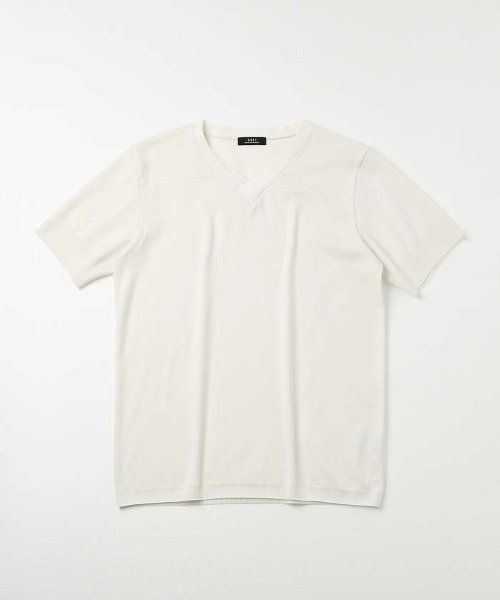 5351POURLESHOMMES(5351POURLESHOMMES)/セーターマシーン Vネック 半袖ニットTシャツ/ホワイト