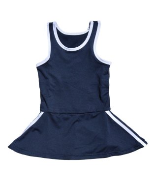 CLARAH　kids/キッズ スクール水着 女の子 女児 プール授業 ワンピース ライン付き 水着 ネイビー 耐塩素加工 無地 裏地付き シンプル 学校 幼稚園 スイミング 子供 こ/505405018