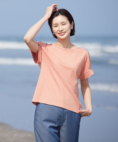 J.PRESS LADIES(J．プレス　レディス)/【WEB限定カラーあり・接触冷感・UVケア】コンパクトコットンスムース タックスリーブ カットソー/ピンク系