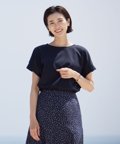 J.PRESS LADIES(J．プレス　レディス)/【WEB限定カラーあり・接触冷感・UVケア】コンパクトコットンスムース タックスリーブ カットソー/ネイビー系