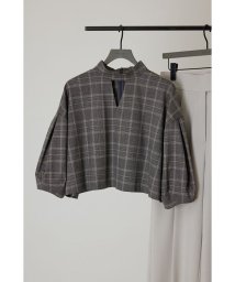 RIM.ARK(リムアーク)/Stand collar short tops/柄GRY