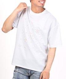 LUXSTYLE(ラグスタイル)/エンボス箔シート半袖Tシャツ/Tシャツ メンズ 半袖 エンボス モチーフ 箔プリント オーロラ 凸凹/ホワイト