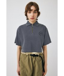 moussy(マウジー)/PIGMENT SHORT HALF ZIP Tシャツ/L/BLK1