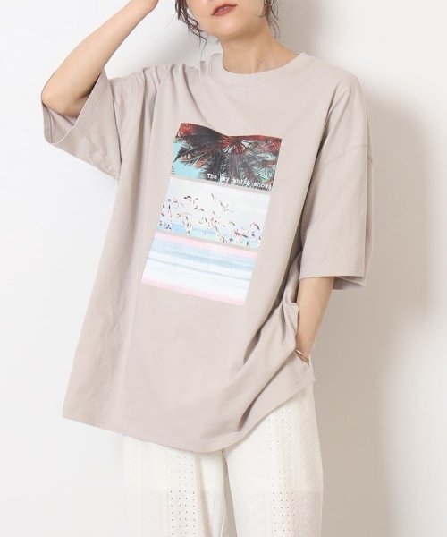 SHOO・LA・RUE Cutie Blonde(シューラルー　キューティーブロンド)/【プチプラ】BIGシルエット プリントTシャツ/ライトベージュ（451）