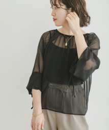 ITEMS URBANRESEARCH(アイテムズ アーバンリサーチ（レディース）)/シアーストライプギャザーブラウス/BLK