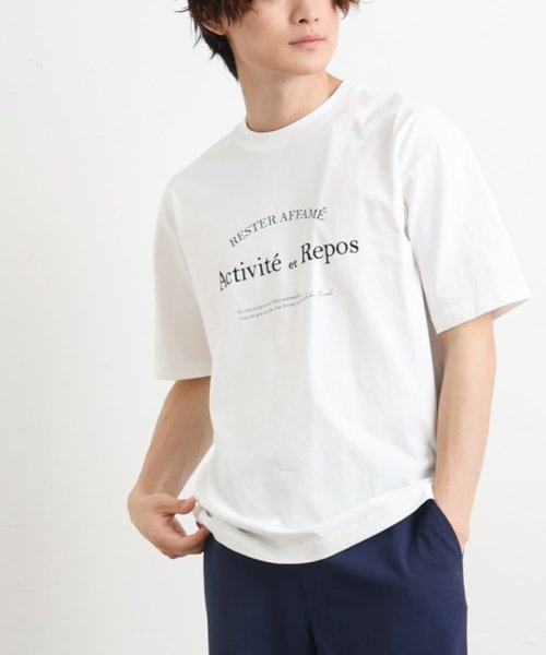 a.v.v (MEN)(アー・ヴェ・ヴェメンズ)/【接触冷感】ラウンドロゴプリントセミワイドTシャツ/ホワイト