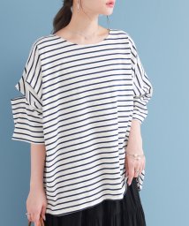 osharewalker(オシャレウォーカー)/『ボーダー柄カットアウトTシャツ』/オフホワイト系1