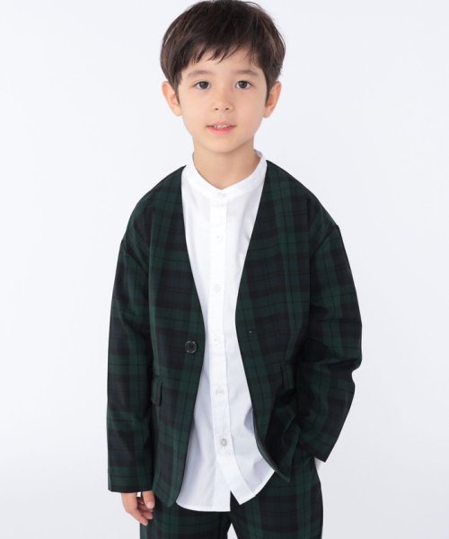 SHIPS KIDS(シップスキッズ)/SHIPS KIDS:100～130cm /〈多機能〉ブラックウォッチ ノーラペル ジャケット/グリーン