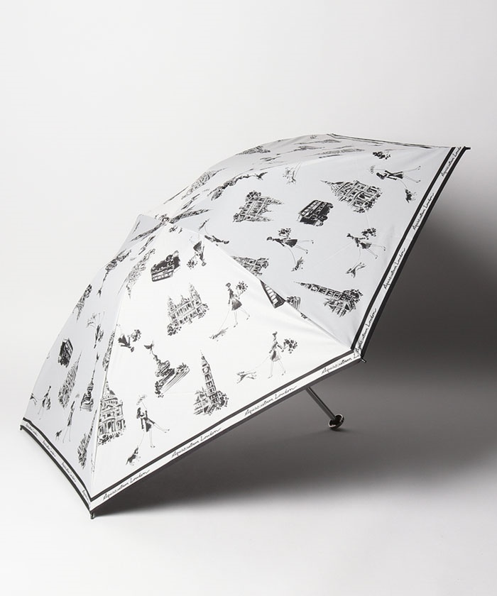 Aquascutun (アクアスキュータム) ロンドンガール柄 晴雨兼用傘 （クイックオープン折り畳みミニ傘)