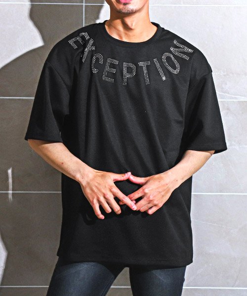 LUXSTYLE(ラグスタイル)/ラインストーンアーチロゴTシャツ/Tシャツ メンズ レディース 半袖 ロゴ ラインストーン ビッグシルエット/ブラック2