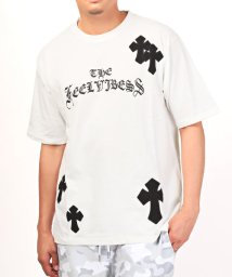 LUXSTYLE(ラグスタイル)/クロスロゴアップリケ半袖Tシャツ/Tシャツ メンズ 半袖 クロス ロゴ 刺繍 アップリケ/ホワイト