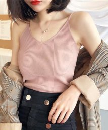 SEU(エスイイユウ)/リブ編みニットキャミソール 脇高設計 シンプル 全8色 韓国ファッション /ピンク