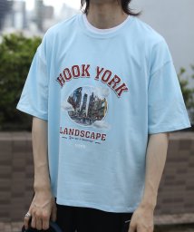 HOOK(HOOK（フック）)/HOOK －original－ 古着風都市グランジプリント半袖TEE/ライトブルー