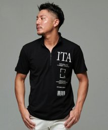 VIOLA(ヴィオラ)/VIOLA 貼り付けプレートジップアップ半袖ポロシャツ ゴルフ/ブラック