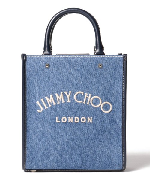 JIMMY CHOO(ジミーチュウ)/【JIMMY CHOO】ジミーチュウ ロゴ刺繍入りウォッシュデニム・ロゴトートバッグ VARENNETOTE NS AKZ/デニム