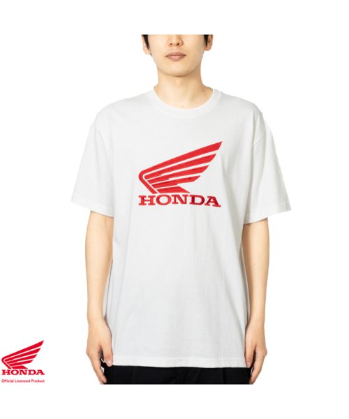 MAC HOUSE(men)(マックハウス（メンズ）)/Honda ホンダ ロゴ刺繍半袖Tシャツ F52515DM/ホワイト