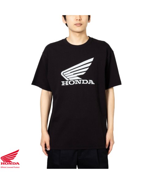 MAC HOUSE(men)(マックハウス（メンズ）)/Honda ホンダ ロゴ刺繍半袖Tシャツ F52515DM/ブラック