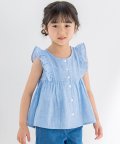 BeBe Petits Pois Vert/袖フリルガーゼストライプコットントップス(95~150cm)/505421039