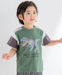 BeBe Petits Pois Vert/切り替え恐竜ブロックTシャツ(95~150cm)/505421077