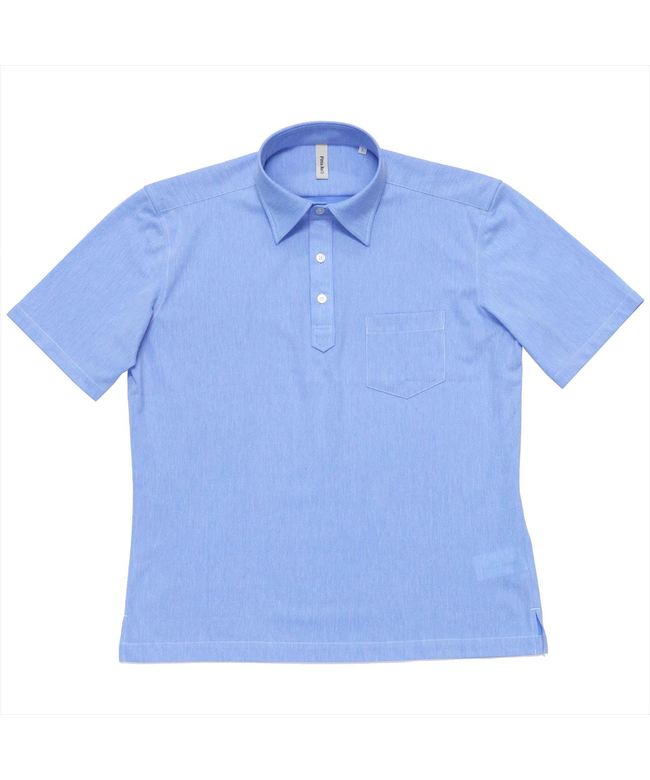 【サックス】【Pitta Re:)】形態安定 ワイドカラー 半袖 ビズポロ ビジネスポロシャツ