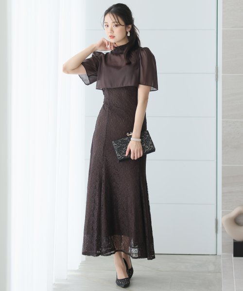 レース×オーガンジー切り替えブラウス付きマーメイドワンピース レース地