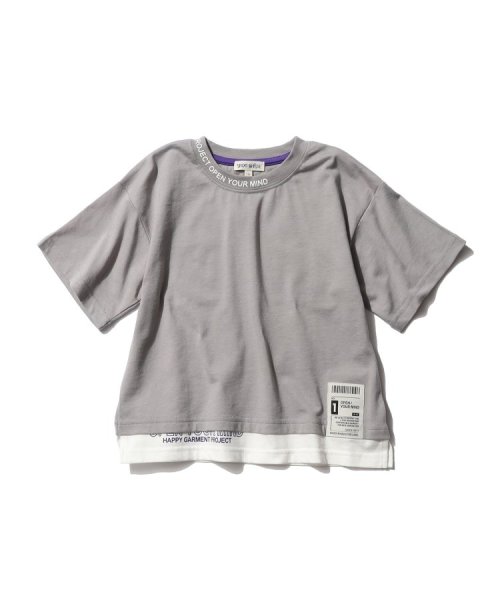 SHOO・LA・RUE(Kids) (シューラルーキッズ)/【110－140cm】裾レイヤード衿ロゴ半袖Tシャツ/ライトグレー（011）