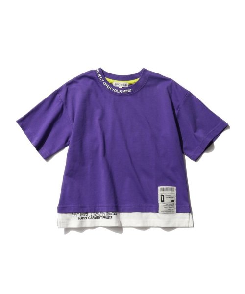 SHOO・LA・RUE(Kids) (シューラルーキッズ)/【110－140cm】裾レイヤード衿ロゴ半袖Tシャツ/パープル（083）