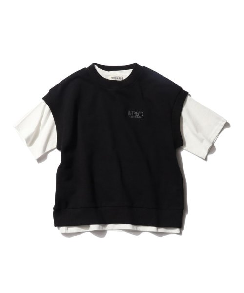 SHOO・LA・RUE(Kids) (シューラルーキッズ)/【110－140cm/2点セット】五分袖Tシャツ+ミニ裏毛ベストセット/ブラック（019）