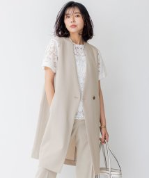 NIJYUSANKU（LARGE SIZE）(２３区（大きいサイズ）)/【セットアップ対応】トロピカル2WAYストレッチ Vネック ノーカラー ジレ/ベージュ系