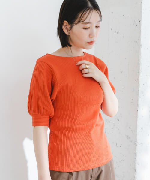 URBAN RESEARCH ROSSO(URBAN　RESEARCH　ROSSO)/F by ROSSO　コットンプリーツリブ5分袖プルオーバー/ORANGE