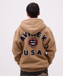 AVIREX(AVIREX)/VARSITY LOGO SWEAT ZIP UP PARKA /バーシティ ロゴ スウェット ジ/カーキ