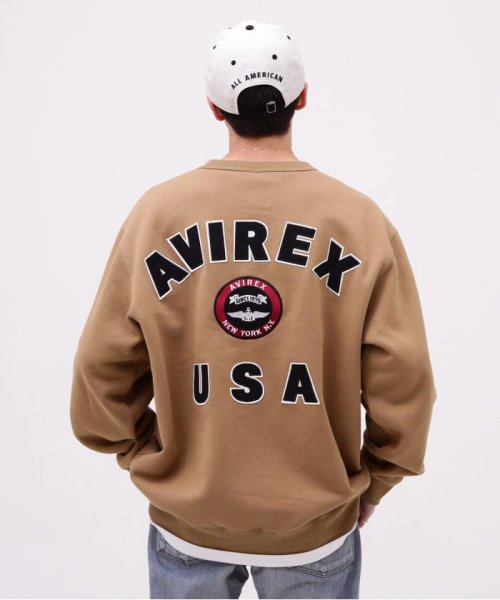 AVIREX(AVIREX)/VARSITY LOGO CREW NECK SWEAT /バーシティ ロゴ クルーネック スウェ/カーキ