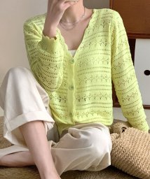 Amulet(アミュレット)/透かし編みカーディガン 春 夏服 秋 韓国ファッション 10代 20代 30代 レディース UV 羽織り はおり ナチュラル 日焼け対策 紫外線対策/イエロー