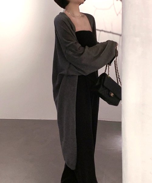 Dewlily(デューリリー)/ロングカーディガン 韓国ファッション 10代 20代 30代 大人っぽい 羽織りやすい ロング丈 紫外線対策 エアコン対策 オシャレ カジュアル/グレー