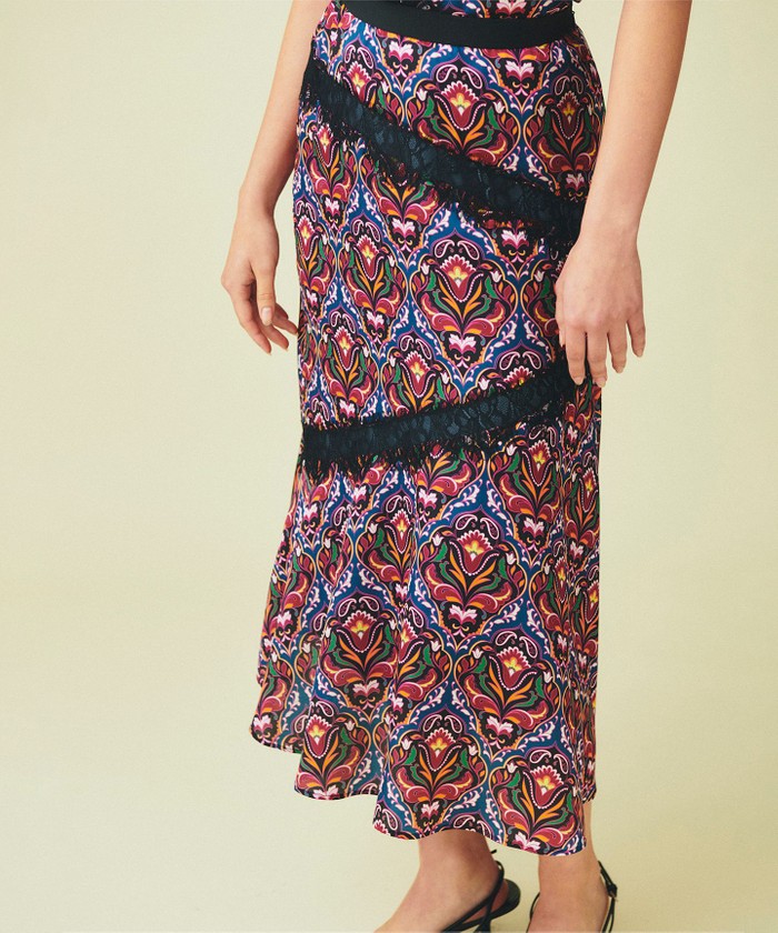 GRACECONTINENTAL レース切替マーメイドスカート ボルドー 38