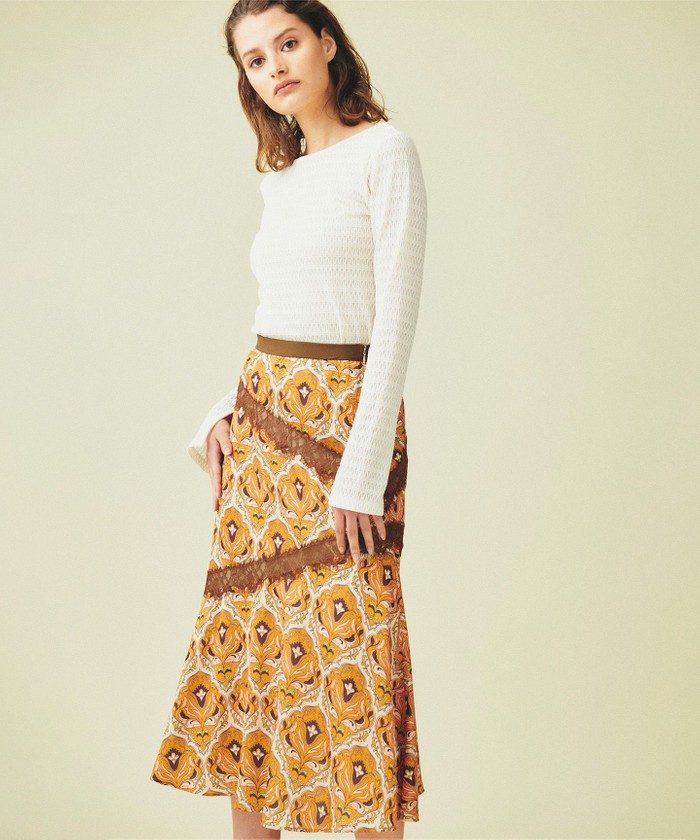 GRACECONTINENTAL レース切替マーメイドスカート オレンジ 38