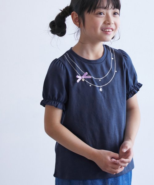 ROPE' PICNIC　KIDS(ロぺピクニックキッズ)/【KIDS】ネックレス風プリントTシャツ/ネイビー（40）