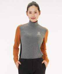 LANVIN SPORT(ランバン スポール)/ブロッキングモックネック長袖シャツ【UV】【アウトレット】/グレー×キャメル