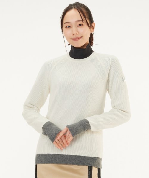 カシミヤ×ポリエステルクルーネックセーター 