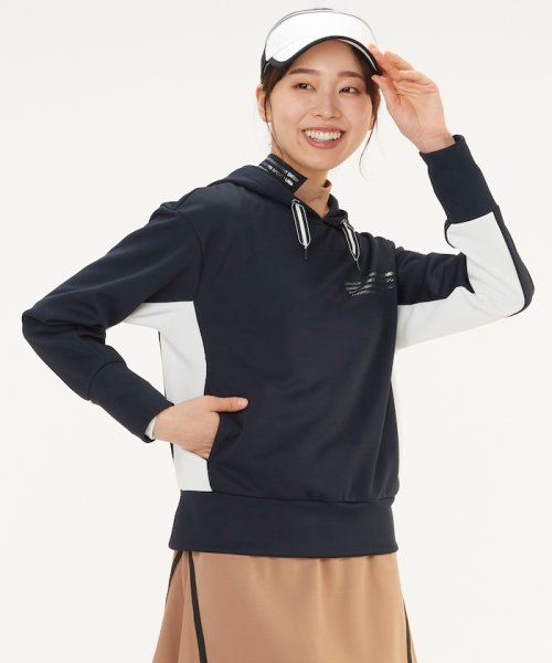 LANVIN SPORT(ランバン スポール)/【WEB限定】ダンボールニットパーカー【吸汗速乾/UV】【アウトレット】/ネイビー×ホワイト