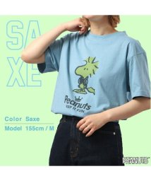  PEANUTS( ピーナッツ)/ウッド ストック 半袖 Tシャツ ピグメント 音楽　ヘッドフォン 夏 フェス サークル ストリート　メンズ レディース スヌーピー SNOOPY BIG 大きい/サックス