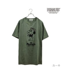  PEANUTS( ピーナッツ)/ベル 半袖 Tシャツ ピグメント 音楽　ヘッドフォン 夏 フェス サークル ストリート　メンズ レディース スヌーピー SNOOPY BIG 大きい サイズ S/カーキ