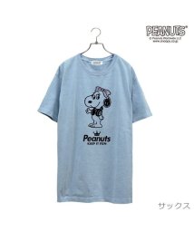  PEANUTS( ピーナッツ)/ベル 半袖 Tシャツ ピグメント 音楽　ヘッドフォン 夏 フェス サークル ストリート　メンズ レディース スヌーピー SNOOPY BIG 大きい サイズ S/サックス