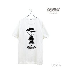  PEANUTS( ピーナッツ)/チャーリー ブラウン 黒服 スーツ 半袖 Tシャツ 当店 限定 デザイン スヌーピー SNOOPY ピーナッツ カジュアル アメカジ プリント S M L LL/ホワイト