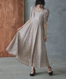 niana/niana ニアナ 結婚式 ワンピース パーティードレス レース チュール ドット スカラップ ボリューム袖 パワーショルダー ロング丈 袖あり 半袖 ロングド/505426561