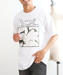 LUXSTYLE(ラグスタイル)/マーブルプリントルーズ半袖Tシャツ/Tシャツ メンズ 半袖 刺繍 マーブル フォト プリント/ホワイト