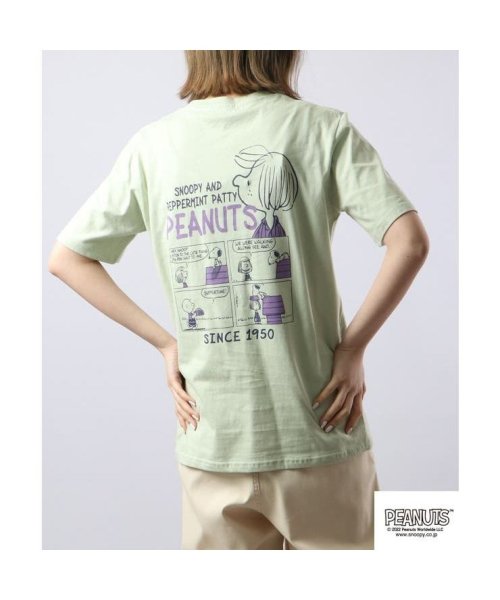  PEANUTS( ピーナッツ)/スヌーピー  Tシャツ ペパーミントパティ 半袖 ワンポイント 刺繍 バック プリントSNOOPY PEANUTS/グリーン