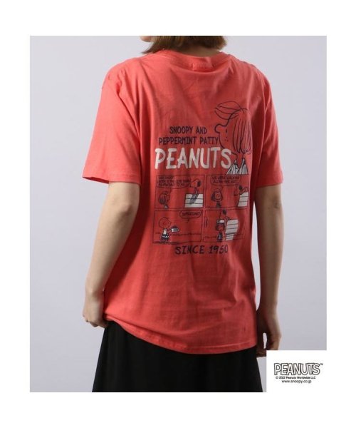  PEANUTS( ピーナッツ)/スヌーピー  Tシャツ ペパーミントパティ 半袖 ワンポイント 刺繍 バック プリントSNOOPY PEANUTS/ピンク