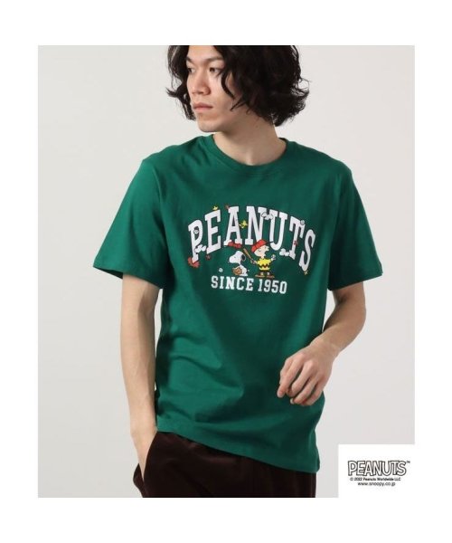  PEANUTS( ピーナッツ)/スヌーピー チャーリーブラウン Tシャツシャツ 半袖 ロゴ 野球 宇宙 プリント SNOOPY PEANUTS/グリーン