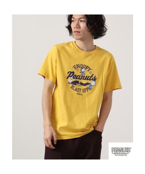  PEANUTS( ピーナッツ)/スヌーピー チャーリーブラウン Tシャツシャツ 半袖 ロゴ 野球 宇宙 プリント SNOOPY PEANUTS/ライトイエロー